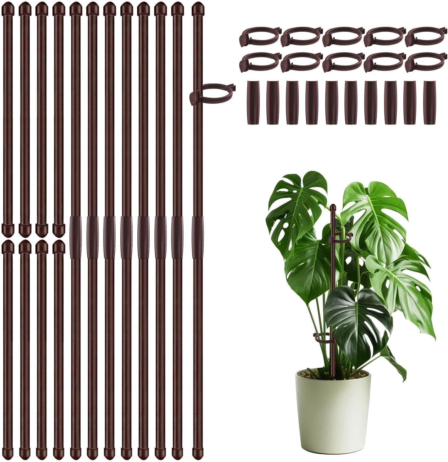 20Pcs Plant Support Stakes 17 inch SupKing Garden Orchid Sticks Extended to 3ft 4ft 5ft Plant Poles with Clips for Indoor Outdoor Potted Tomato Rose Amaryllis Vegetables Comes with 20 Ties（Green）