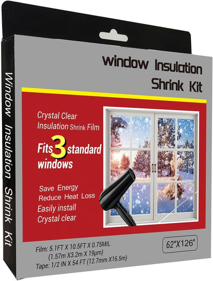 Insulating Film Window Kit to Keep Cold Out Window Shrink Film Insulator Kit (5 Windows)