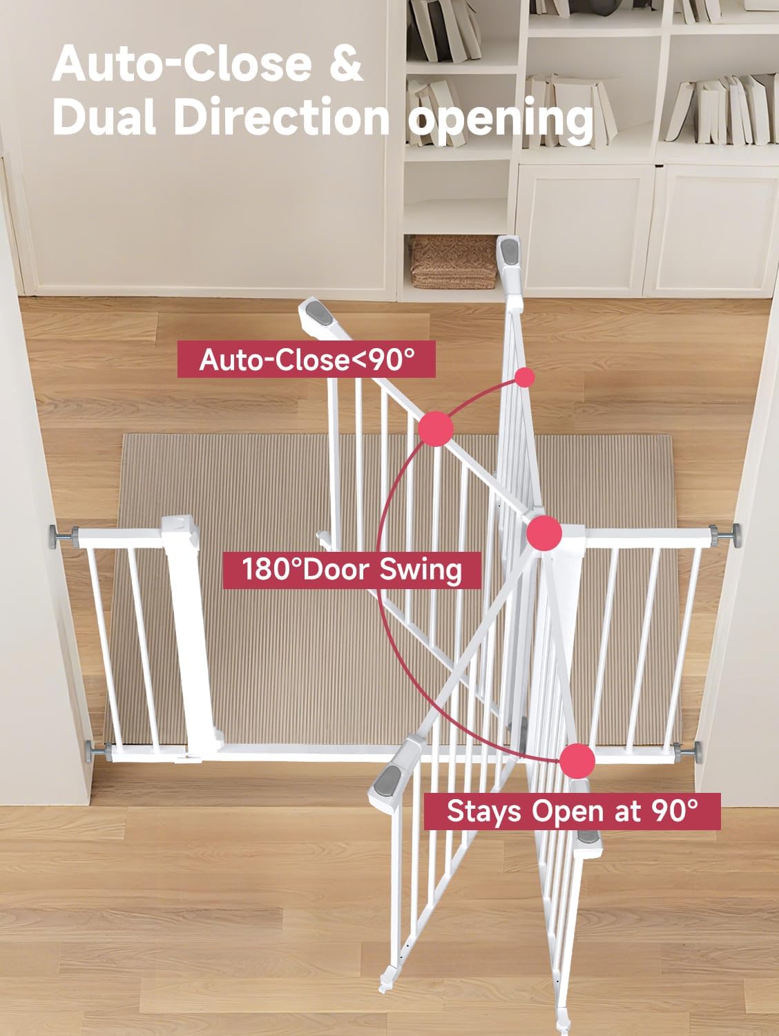 29.5-40.5" Baby Gate for Stairs, Dog Gate for Doorways, Walk Thru Auto Close Metal Baby Safety Gate for The House, Stairs and Doorways, Child Gate Pressure Mounted, Pet Gate for Dog Indoor - Black