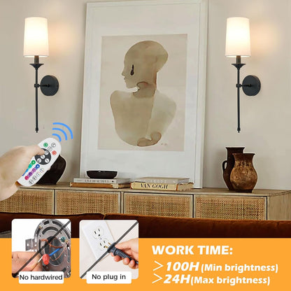 PASSICA DECOR Battery Operated Wall Sconce Set of 2 - Rechargeable Cordless Lights with Remote, Dimmable RGB Timer Wireless Sconces for Bedroom, Living Room, Hallway