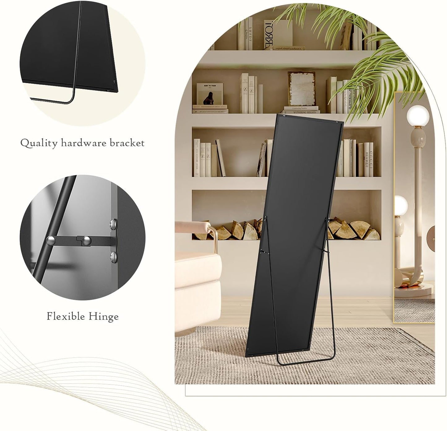 Arched Mirror Full Length, Upgraded 16"x59" Body Wall Mirrors with Shatter-Proof Glass, Floor Standing, Hanging or Leaning, Tall Arch Mirror with Stand Aluminum Alloy Frame for Bedroom Cloakroom