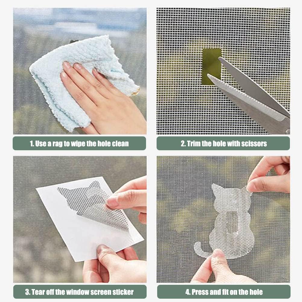 10Pcs Door Window Screen Repair Patch Set, Sliding Pet Mesh Screen Door Repair Patches, Strong Adhesive Screen Repair Stickers for Repair Holes Tearing(Cat)