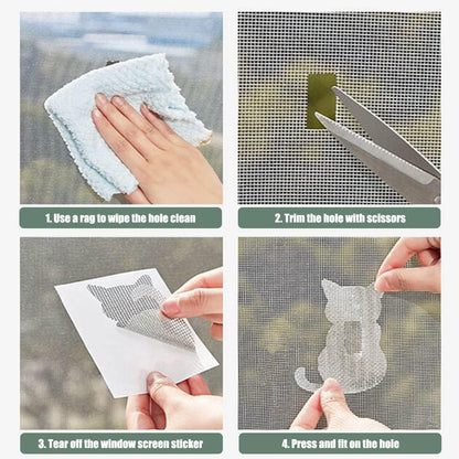 10Pcs Door Window Screen Repair Patch Set, Sliding Pet Mesh Screen Door Repair Patches, Strong Adhesive Screen Repair Stickers for Repair Holes Tearing(Cat)