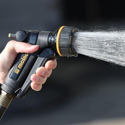 Melnor 65020-AMZ Metal Multi-Pattern Hose Nozzle with Rear Trigger Grip, 7 Spray Patterns, Heavy-Duty Metal Construction, Quick Connect Adapter, Black, Orange