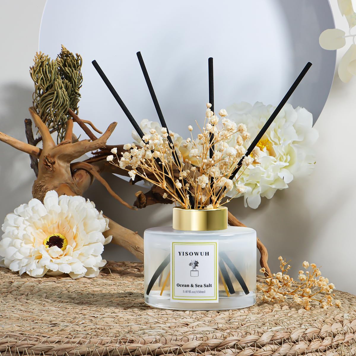 Reed Diffuser Set,5.07 fl oz (150 ml) - White Jasmine Oil Diffusers with 8 Reed Sticks,Home Fragrance Reed Diffuser for Bathroom Shelf Decor