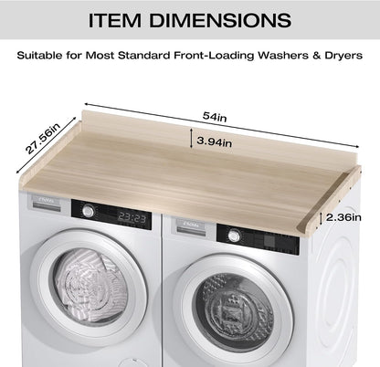 Washer Dryer Countertop with Shelf, Washer Dryer Topper, Solid Wood Washers and Dryers Countertop, 54" Width x 27.5" Depth Laundry Countertop for Laundry Room Organization and Storage, Black
