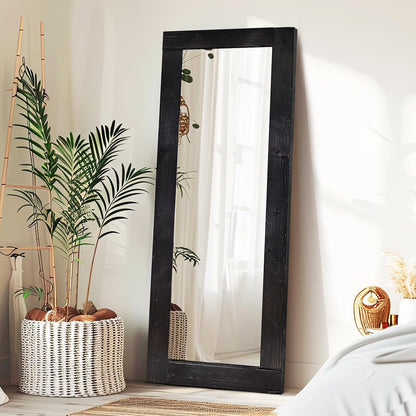 Solid Wood Full Length Mirror - 65"x22" Arched Floor Mirror, Free Standing & Wall Mounted - Elegant Design for Bedroom, Dressing Room, Hallway, Brown