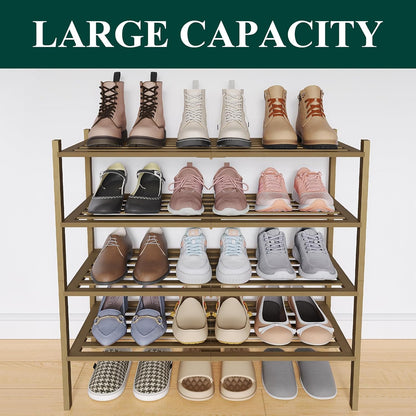 Smiry Bamboo Shoe Rack, 3 Tier Free Standing Wooden Shoe Organizer, Stackable Wood Shoe Storage Shelf for Closet, Entryway, 5 Horizontal Slats, 26.8"x11"x18.3", Natural