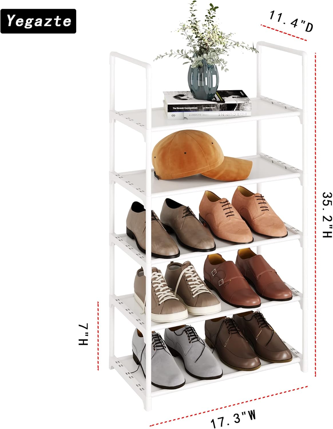 Upgrade Stackable Small Shoe Rack, 4-Tier Shoe Shelf Storage Organizer with Handle for Entryway, Hallway and Closet (Black)