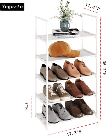 Upgrade Stackable Small Shoe Rack, 4-Tier Shoe Shelf Storage Organizer with Handle for Entryway, Hallway and Closet (Black)