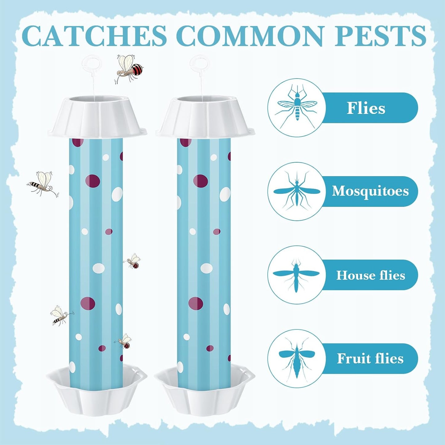 12 Pcs Sticky Fly Trap Fly Stick Indoor Outdoor Long Lasting Adhesive Fly Catcher with Hanging Hook for Wasps Gnats Bugs Insects Moths Fruit Flies Mosquitoes Spiders Fleas (White)