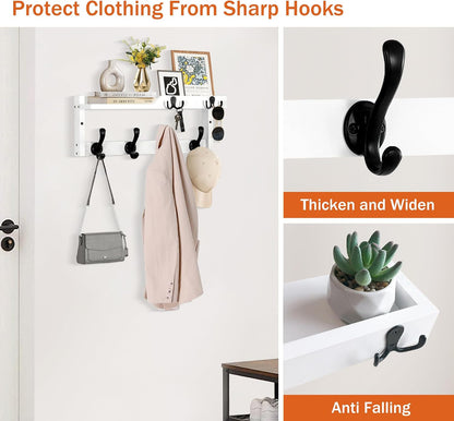 dreampossible Coat Rack Wall Mount with Shelf, Coat Hanger Wall Mount with Key Hooks and Mail Holder, Wood Entryway Floating Shelf with Hooks and Storage, Hat Rack for Wall Key Holder Mail Organizer