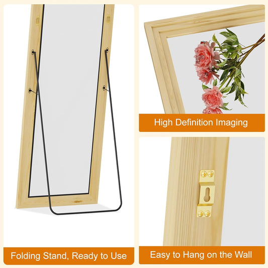 ZHUNFA Full Length Mirror, 71x32 Inch Full Length Mirror Wall Mounted | Vertical Hanging, Leaning Standing for Bedroom, Living Room, Rectangular Wooden Frame, Log Color.