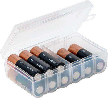 Dial Industries Battery Organizer Case with Tester for 12 AAA 12 AA 6C 4D | Compact cases for organizing in garage, toolboxes, RVs etc. Clear cases so easy to find in emergencies vs loose in drawer.