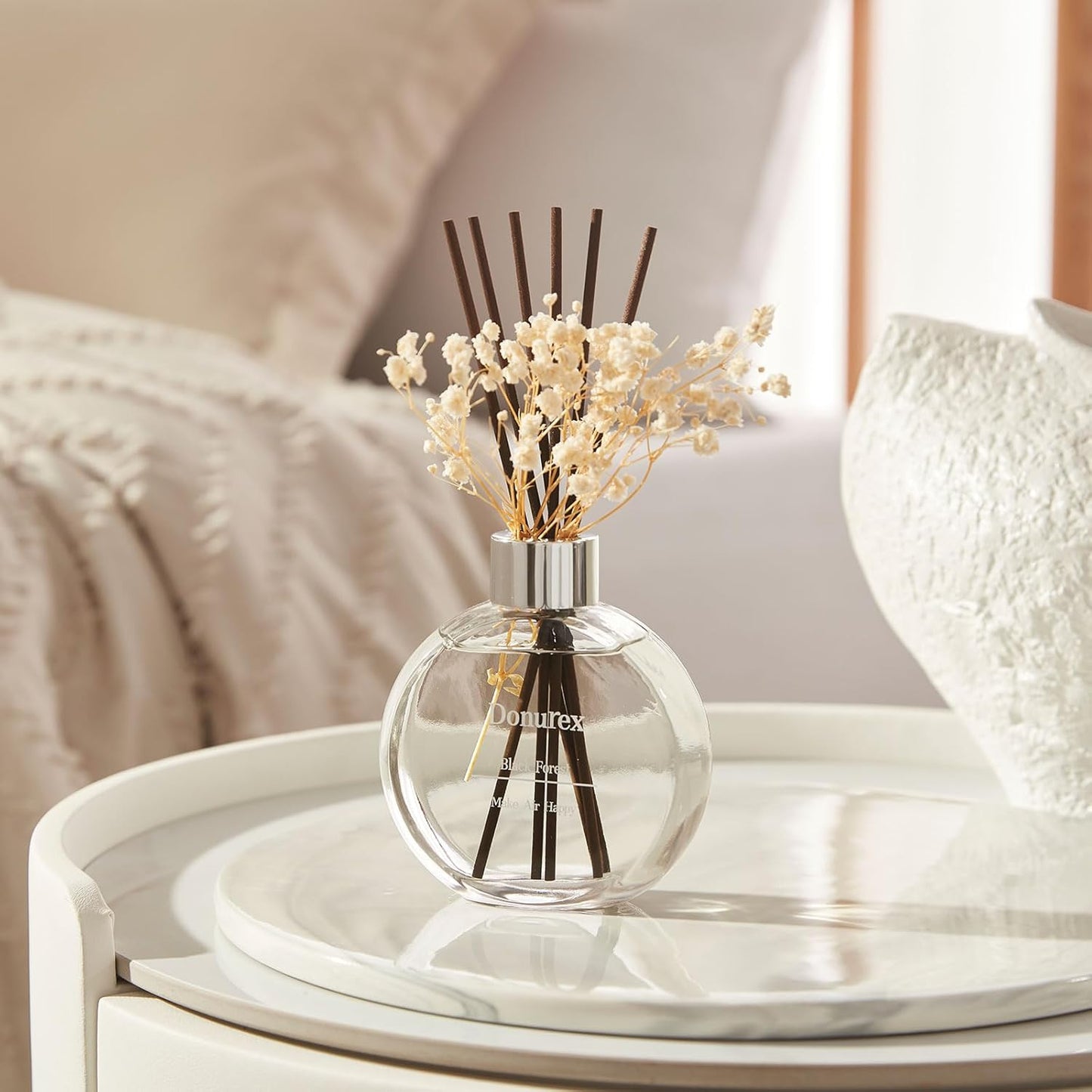 Flower Reed Diffuser Set 5.07oz Satin Rose Scent Diffuser with Sticks Home Fragrance Reed Diffuser for Bathroom Shelf Decor