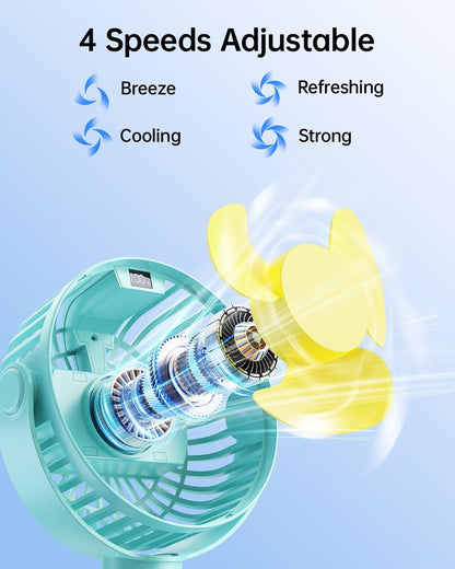 SWEETFULL [2026 Upgrade Portable Stroller Fan with LED Display, 4 Speed Rechargeable Mini Clip On Fan, 360° Rotate Flexible Tripod Better Cooling Small Baby Fan for Car Seat Crib Travel Treadmill