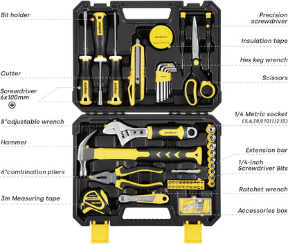 ENVENTOR Home Tool Kit, Basic Household Auto Repair Tool Set with Toolbox Storage Case, General Household Tool Kit for Men Women Home Maintenance, DIY Projects, 90 PCS General Hand Tools Kit
