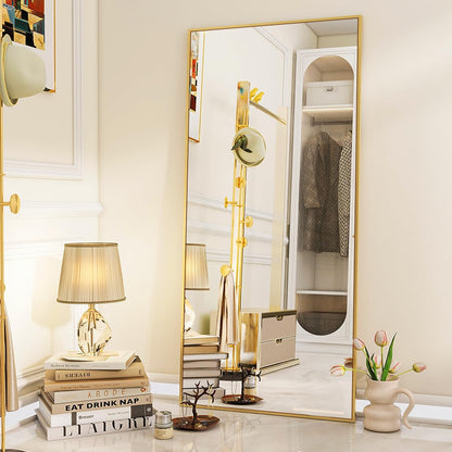 VooBang Mirror Full Length - 21" x 57" Floor Mirror with Stand, Aluminum Alloy Frame Full Body Mirror, Standing Hanging or Leaning Against Wall for Bedroom and Living Room, Black