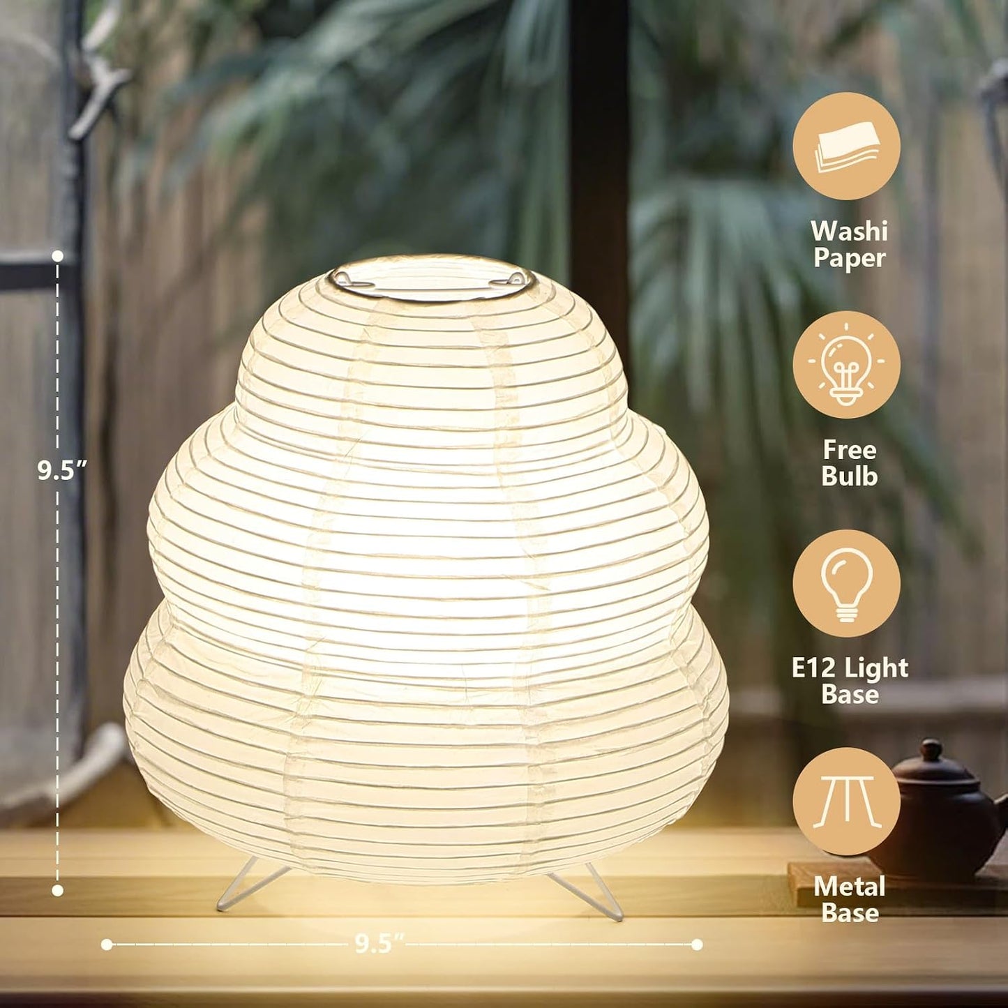 Small Rice Paper Lamp, Japanese Lamp Lantern Table Lamp, Paper Table Lamp, Lantern Lamps for Desk Bedrooms Bedside Night Light (Tower)