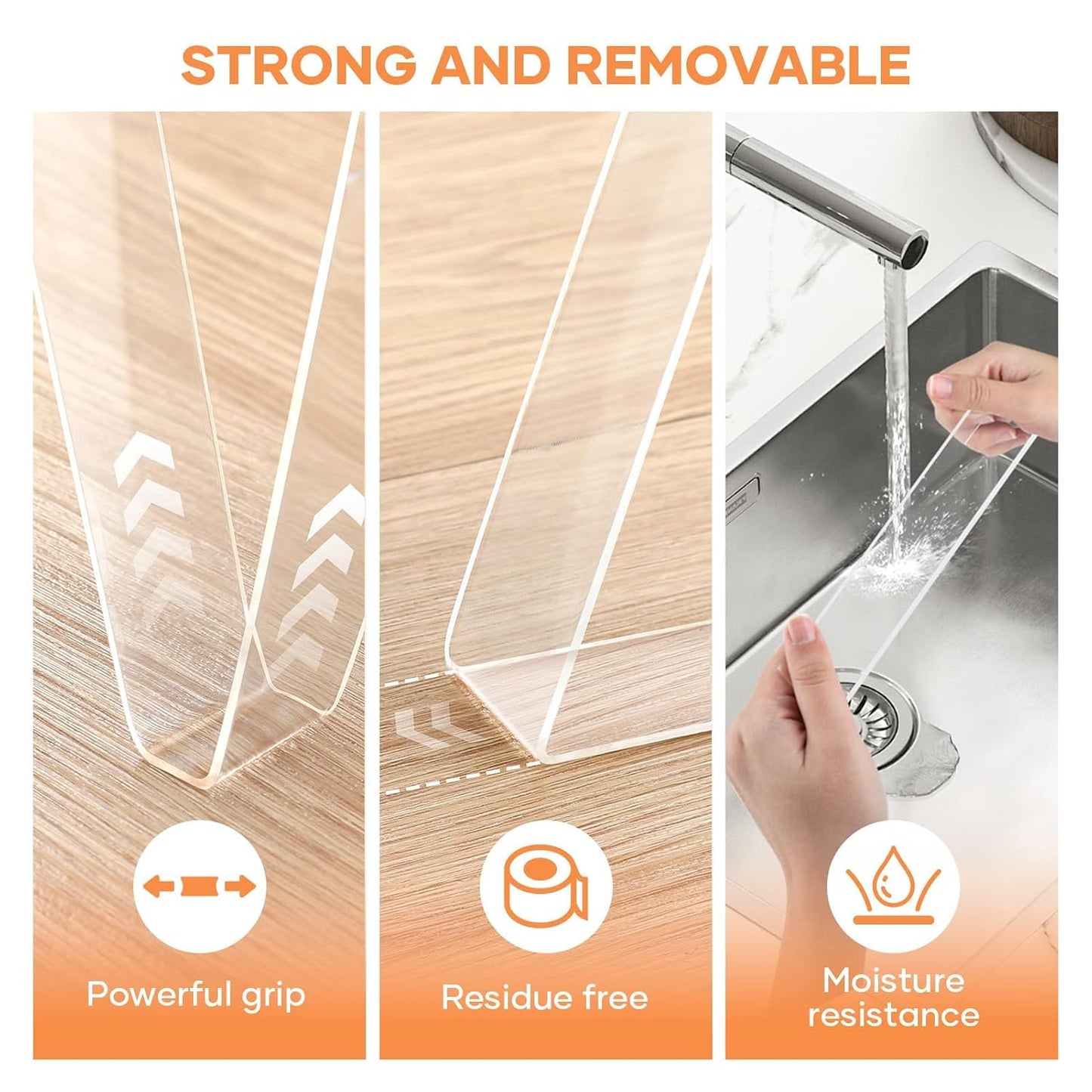 FlyCoco Double Sided Tape Heavy Duty Removable Wall Tape, Multipurpose Strong Clear & Tough Nano Mounting Adhesive for Home Office Wall Decor, Poster Hanging, DIY Projects, Carpet, Automotive Trim
