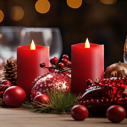 3x3 Flickering Flameless Candles Set of 2, 2AA Battery Life 600 Hours Battery Candles Flickering with Timer,3 inch Flameless Candles with Remote for Indoor/Outdoor, Ivory