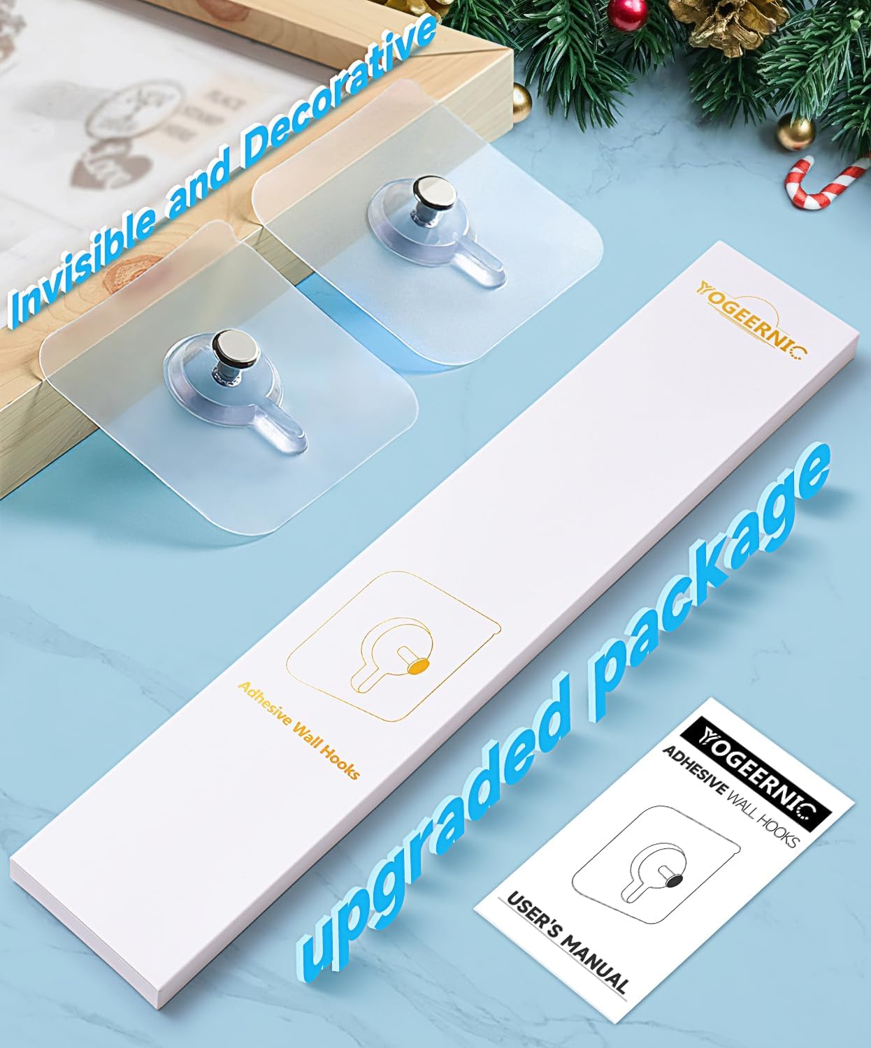 Adhesive Hooks for Wall(13lb Max), Wall Hangers Without Nails for Photos Frames, Utility Waterproof and Oil Resistant Self Adhesive Hooks for Kitchen, Bathroom, Home and Office -10 Pack