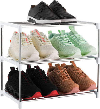 3-Tier Stackable Small Shoe Rack, Lightweight Shoe Shelf Storage Organizer for Entryway, Hallway and Closet(Black)