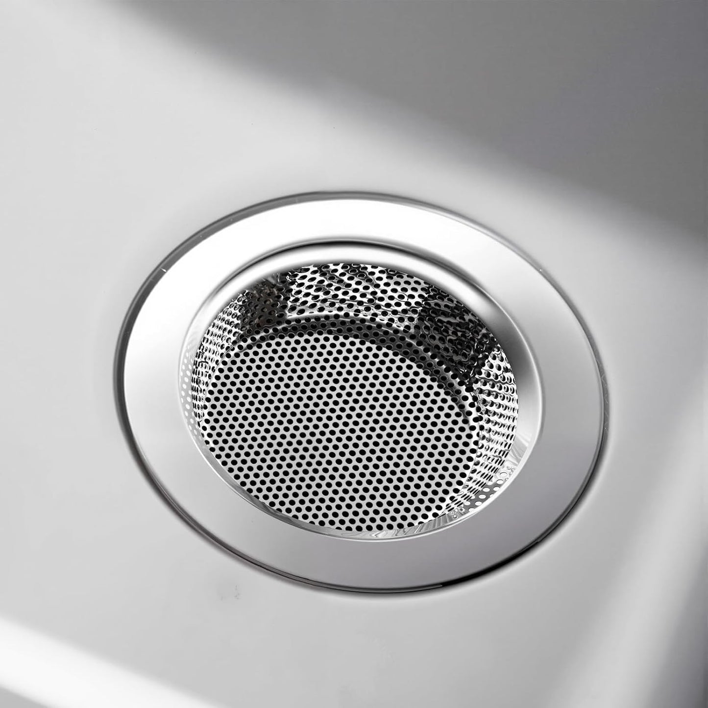 TENOC 2 Pack Kitchen Sink Strainer Stainless Steel, Heavy Duty Drain Strainer with Curved Rolled Edge, Anti Clog Slop Basket Filter Trap for Drain Hole, Silver