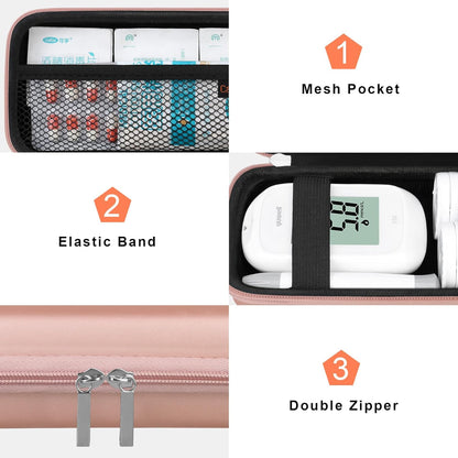 Canboc Diabetic Supplies Case, Carrying Organizer for Glucose Meter, Lancing Device, Blood Sugar Test Strips, Lancets, Insulin Pens, Alcohol Wipe and Other Diabetes Care Accessories, Rose Gold
