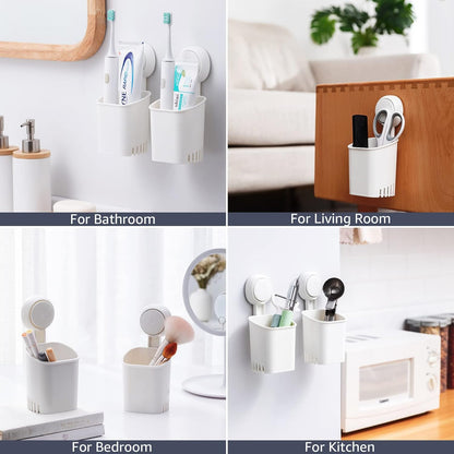 TAILI Upgraded Bathroom Mirror Suction Cup Toothbrush Holder with Razor Hook, Visible Safety Indicator, Large Capacity Inverted Trapezoid Design, Removable Shower Caddy for Toothbrush, Toothpaste, etc