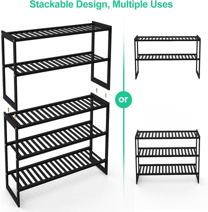Jripae 5 Tier 32.5*10.5*30.3in Bamboo Shoe Rack for Closet Entryway Bedroom | Stackable Shoe Shelf Holder for Men/Women Hallway/Garage, Bookshelf, Flower Rack, Home Space Saving