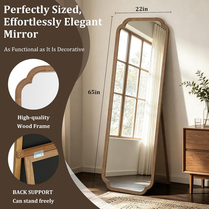 WallBeyond Full Length Mirror Wall Mounted 65"x22", Rustic Wooden Frame Floor Mirror, Large Full Body Mirror for Bedroom, Leaning or Hanging Against Wall, Natural