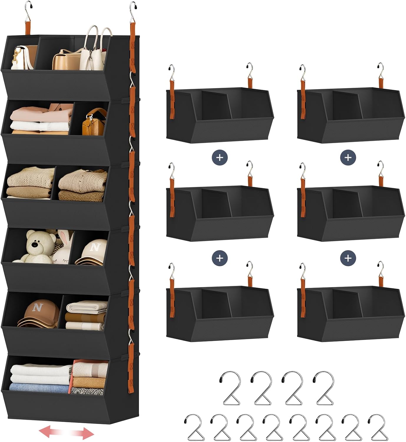 Hanging Closet Organizer Extra Large, Clothes Hanging Shelves for Closet with Divider, Collapsible Closet Storage System, Fabric Closet Hanging Organizer for Home, Dorm, Rv, ,Handbags, Underwear, Sock