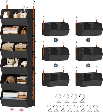 Hanging Closet Organizer Extra Large, Clothes Hanging Shelves for Closet with Divider, Collapsible Closet Storage System, Fabric Closet Hanging Organizer for Home, Dorm, Rv, ,Handbags, Underwear, Sock