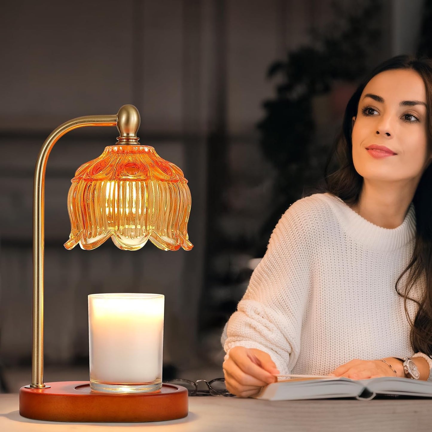 MEIXISUE Candle Warmer Lamp with Timer and Dimmer,Electric Gold Light Gifts for Women Melt Wax Warmer Lamp with 2 Bulbs for Candle Jars House Warming New Home Decor Bedroom