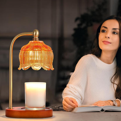MEIXISUE Candle Warmer Lamp with Timer and Dimmer,Electric Gold Light Gifts for Women Melt Wax Warmer Lamp with 2 Bulbs for Candle Jars House Warming New Home Decor Bedroom
