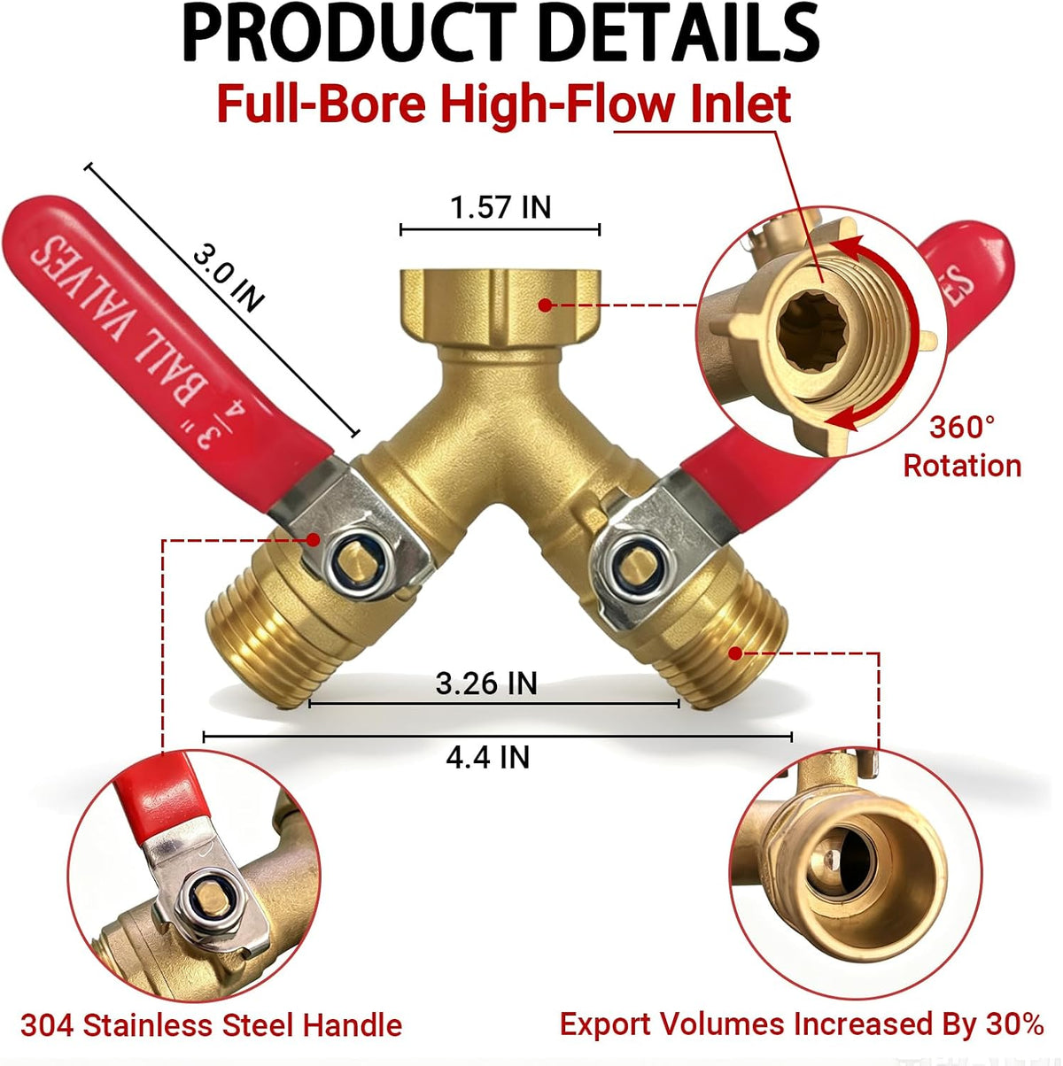 Garden Hose Splitter 2 Way, Heavy Duty Brass Full Flow Y Valve, 3/4" GHT | Solid Brass Construction with Leak-Proof Washers, Long Metal Handles for Watering, Sprinklers, RVs and Car Washing.