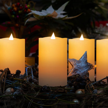 3x3 Flickering Flameless Candles Set of 2, 2AA Battery Life 600 Hours Battery Candles Flickering with Timer,3 inch Flameless Candles with Remote for Indoor/Outdoor, Ivory