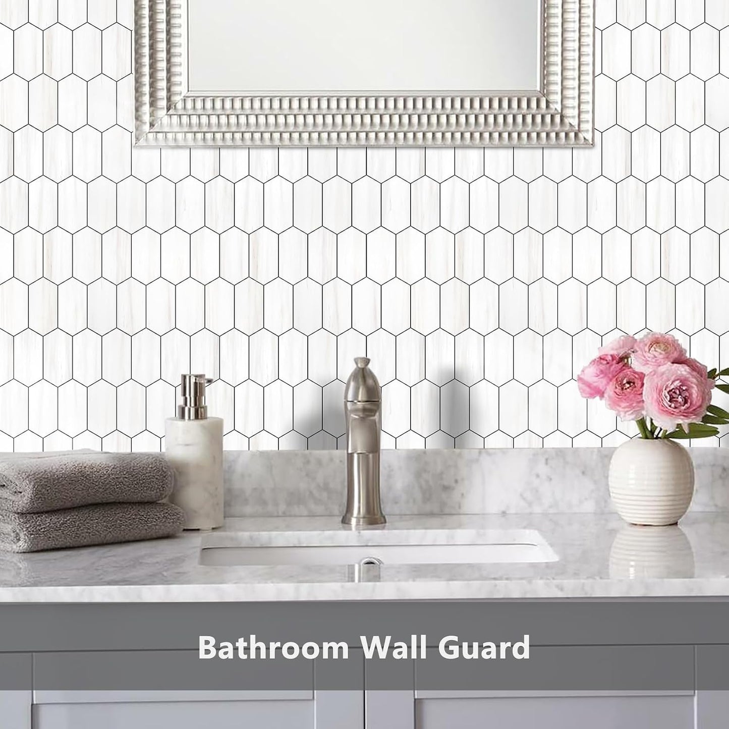 Vamos Tile Long Hexagon Peel and Stick Backsplash Tile - 10 Sheets Stick on Backsplash for Kitchen and Bathroom 12.4 x 12 Inch Glossy Wood Grain PVC Self Adhesive Mosaic Wall Tiles