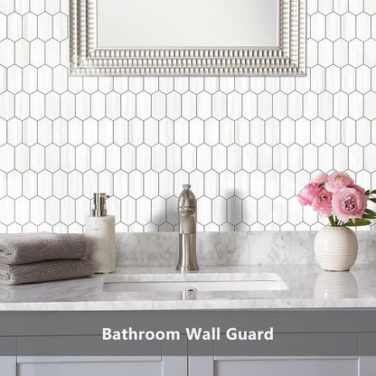 Vamos Tile Long Hexagon Peel and Stick Backsplash Tile - 10 Sheets Stick on Backsplash for Kitchen and Bathroom 12.4 x 12 Inch Glossy Wood Grain PVC Self Adhesive Mosaic Wall Tiles