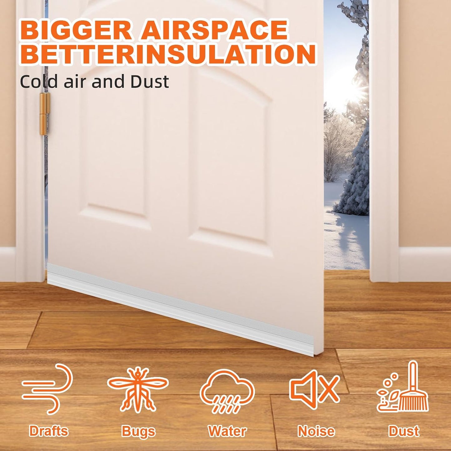 Door Draft Stopper, Door Sweep for Bottom of Door, Weather Stripping Door Seal Gap Filler Bottom Blocker Soundproof Cold Air Insulation Save Energy Installs Quickly and Easily (White, 39‘’)