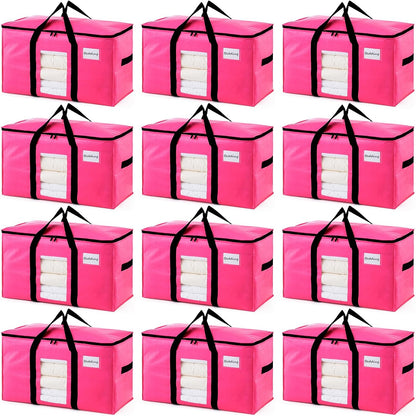 TAILI Extra Large Moving Bags, 4 Pack Blue Heavy Duty Totes For Storage with Visible Window, Wrap Around Handles, Storage Bags for Space Saving, Alternative to Moving Boxes