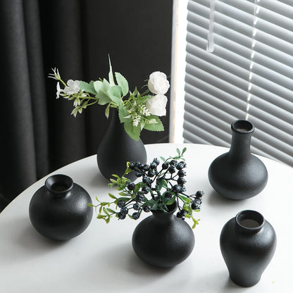 Tanvecle Small White Vases, Ceramic Bud Vase Set of 5, Mini Pottery Vases for Pampas Grass, Flowers, Decorative Vases for Home Modern Decor, Rustic Decor, Veses for Living Room Dining Table Shelves