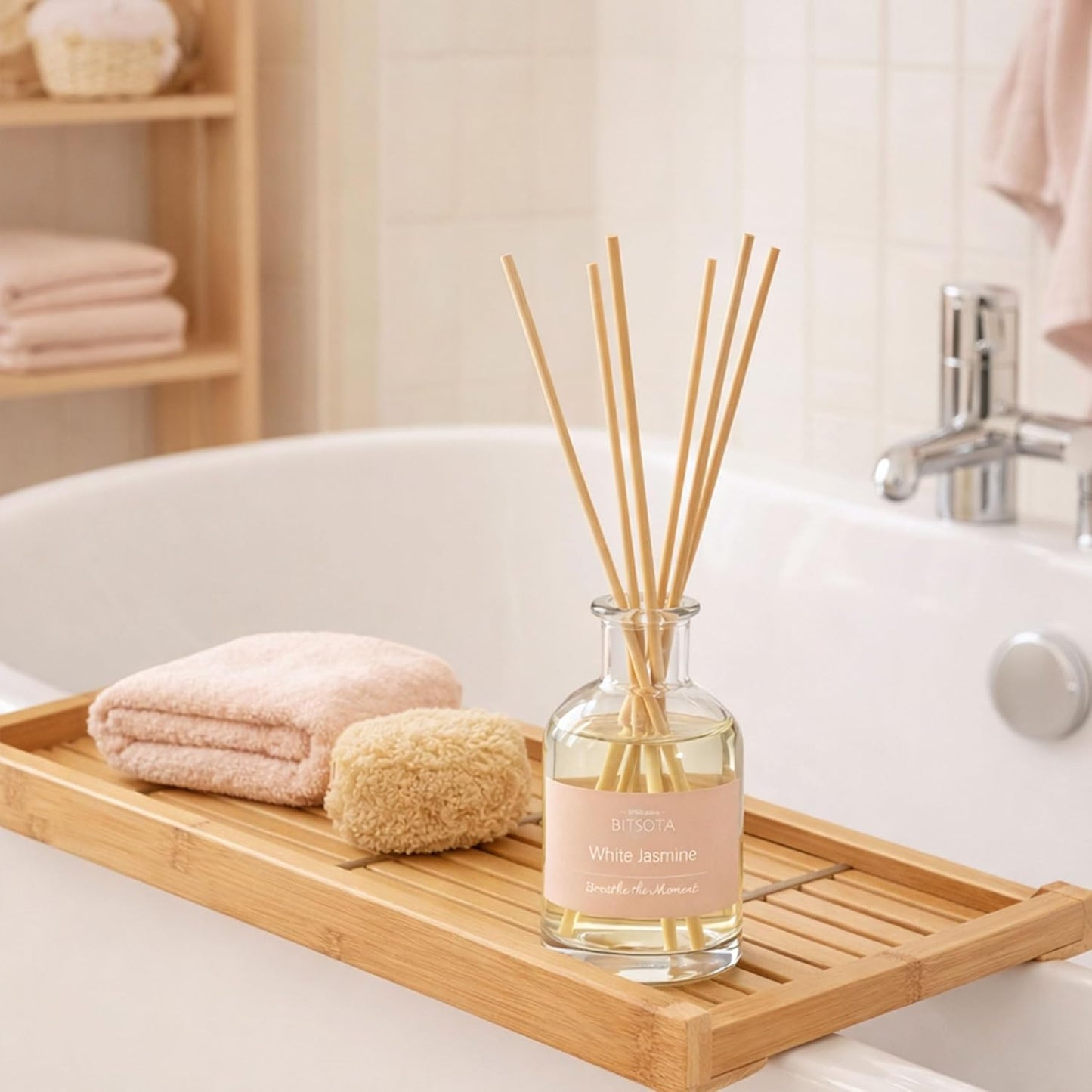 Natural Reed Diffuser Set, Fresh Lemon 3.52 oz (100ml) Scented Diffuser with Sticks Home Fragrance Reed Diffuser for Bathroom Shelf Decor, Ideal Gift for Woman