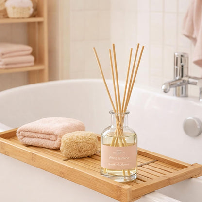 Natural Reed Diffuser Set, Fresh Lemon 3.52 oz (100ml) Scented Diffuser with Sticks Home Fragrance Reed Diffuser for Bathroom Shelf Decor, Ideal Gift for Woman