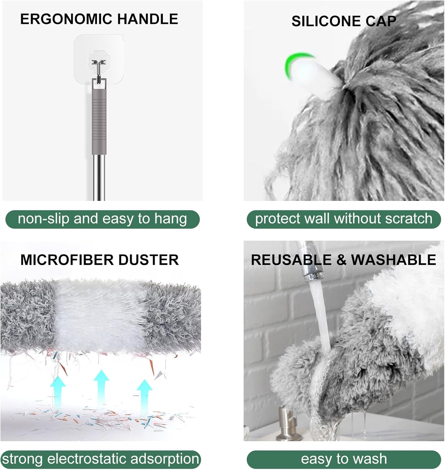 SetSail Extra-Long Dusters with Extension Pole 100-inch for Cleaning, Bendable Microfiber Head Washable Ceiling Fan Duster for High Ceilings, Furniture