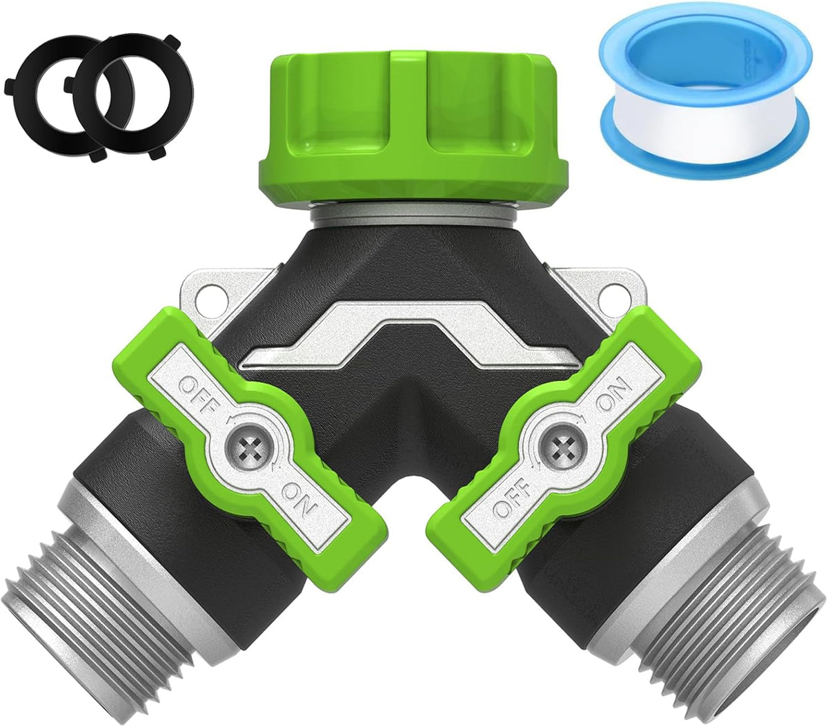 2-Way Heavy Duty Metal Garden Hose Splitter – Y Spigot & Outdoor Faucet Splitter, 100% Metal Body, 0.5LB, Bigger Bore High Flow, Leak-Proof 3/4" GHT,Durable Water Hose Splitter for Garden Tasks