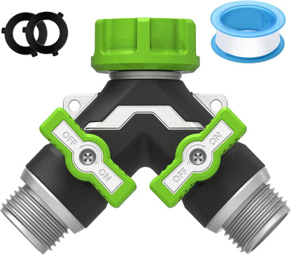 2-Way Heavy Duty Metal Garden Hose Splitter – Y Spigot & Outdoor Faucet Splitter, 100% Metal Body, 0.5LB, Bigger Bore High Flow, Leak-Proof 3/4" GHT,Durable Water Hose Splitter for Garden Tasks