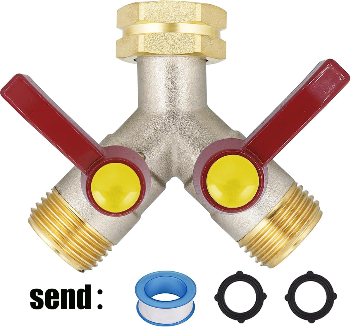 EJW Hose Splitter, 2 Way Hose Splitter, Garden Hose Splitters,Faucet Splitters, Outdoor Faucet Splitter, 2 Way Hose Connector,Brass Splitter, 3/4” GHT Threads.