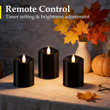 3"x4" Flickering Flameless Battery Candles with Timer, White Realistic LED Pillar Candles, Set of 2 Large Remote-Operated Candles for Home Indoor/Outdoor & Holiday Decor